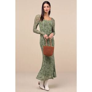 NWT Daisy Street Total Cuteness Green Gingham Mesh Midi Dress M